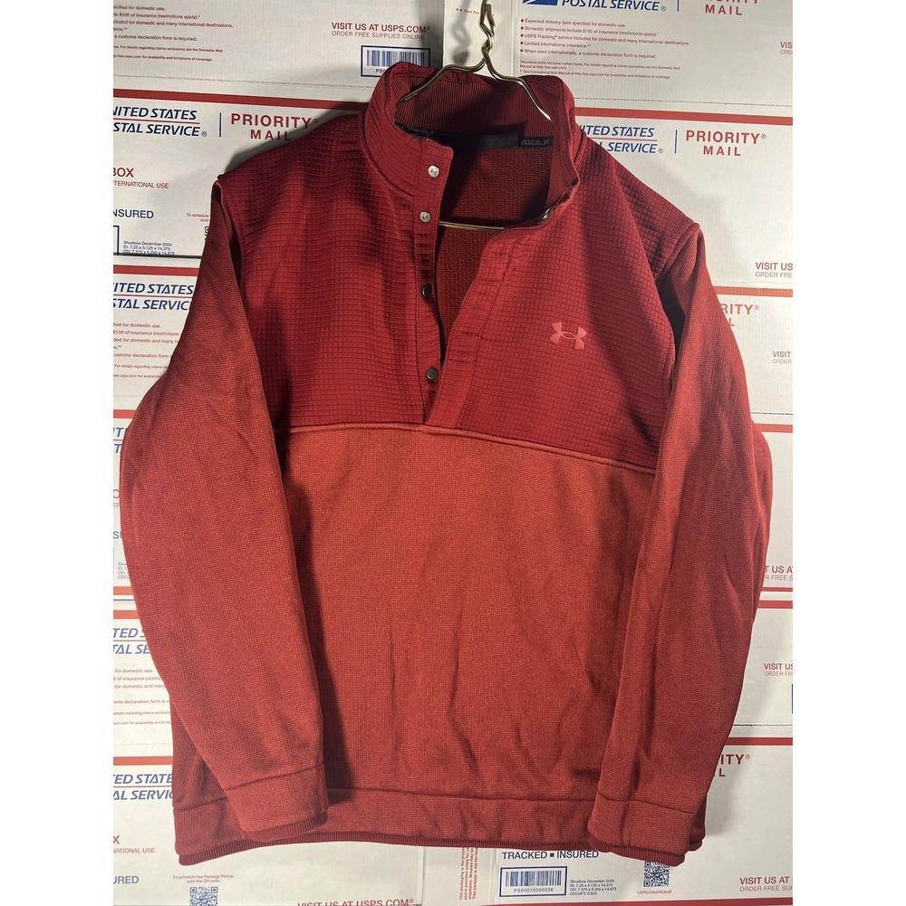 Under Armour Golf Sweater Mens Sz L Red ColdGear Storm Quarter Snap Pullover‎